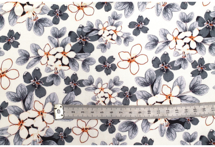 Tissu Gabardine Viscose Imprimé Fleur Lysie Gris de Qualité, Tissu au mètre, Tissu pas cher - Alltissus.com