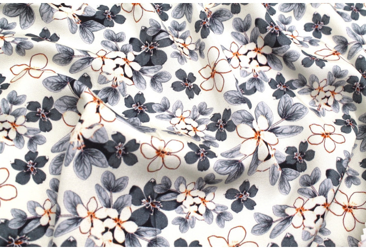 Tissu Gabardine Viscose Imprimé Fleur Lysie Gris de Qualité, Tissu au mètre, Tissu pas cher - Alltissus.com