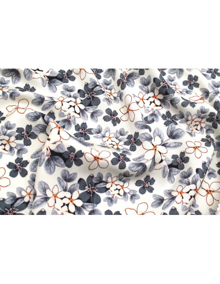 Tissu Gabardine Viscose Imprimé Fleur Lysie Gris de Qualité, Tissu au mètre, Tissu pas cher - Alltissus.com