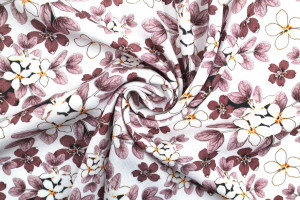 Tissu Gabardine Viscose Imprimé Fleur Lysie Mauve de Qualité, Tissu au mètre, Tissu pas cher - Alltissus.com