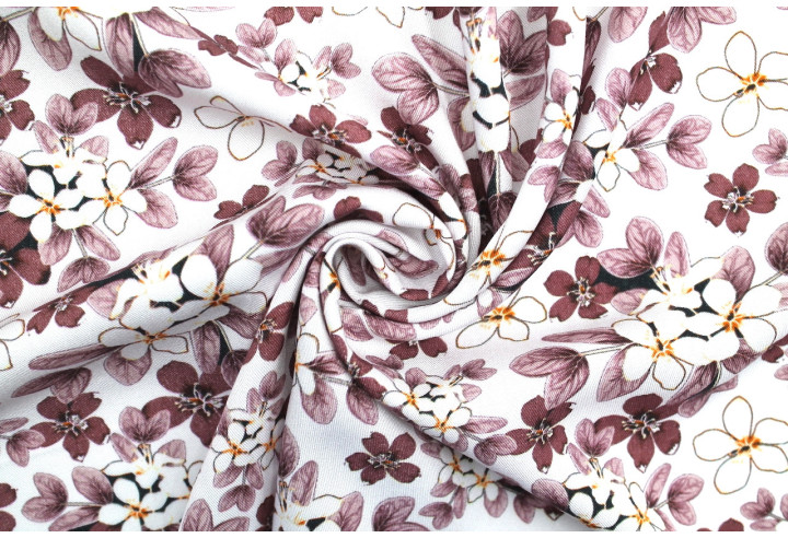 Tissu Gabardine Viscose Imprimé Fleur Lysie Mauve de Qualité, Tissu au mètre, Tissu pas cher - Alltissus.com