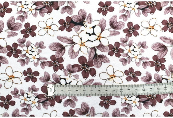 Tissu Gabardine Viscose Imprimé Fleur Lysie Mauve de Qualité, Tissu au mètre, Tissu pas cher - Alltissus.com