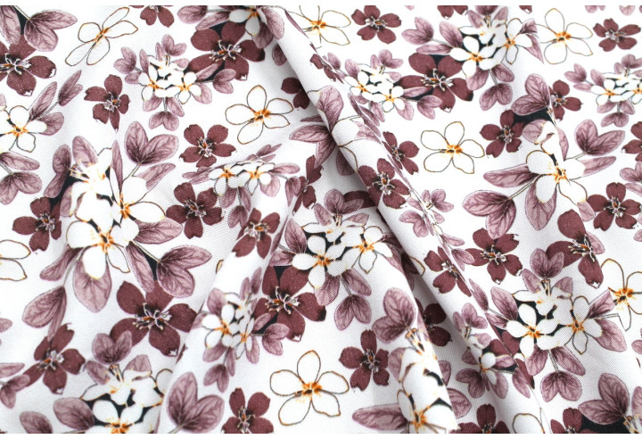 Tissu Gabardine Viscose Imprimé Fleur Lysie Mauve de Qualité, Tissu au mètre, Tissu pas cher - Alltissus.com