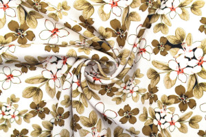 Tissu Gabardine Viscose Imprimé Fleur Lysie Beige de Qualité, Tissu au mètre, Tissu pas cher - Alltissus.com
