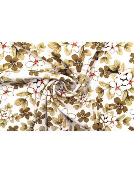 Tissu Gabardine Viscose Imprimé Fleur Lysie Beige de Qualité, Tissu au mètre, Tissu pas cher - Alltissus.com
