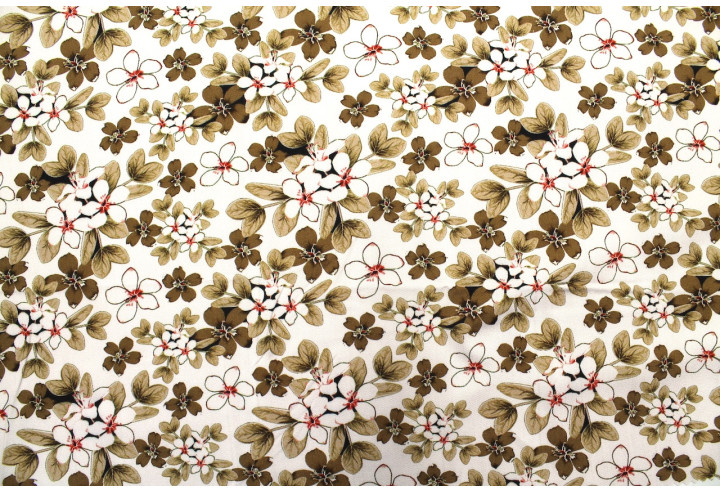 Tissu Gabardine Viscose Imprimé Fleur Lysie Beige de Qualité, Tissu au mètre, Tissu pas cher - Alltissus.com