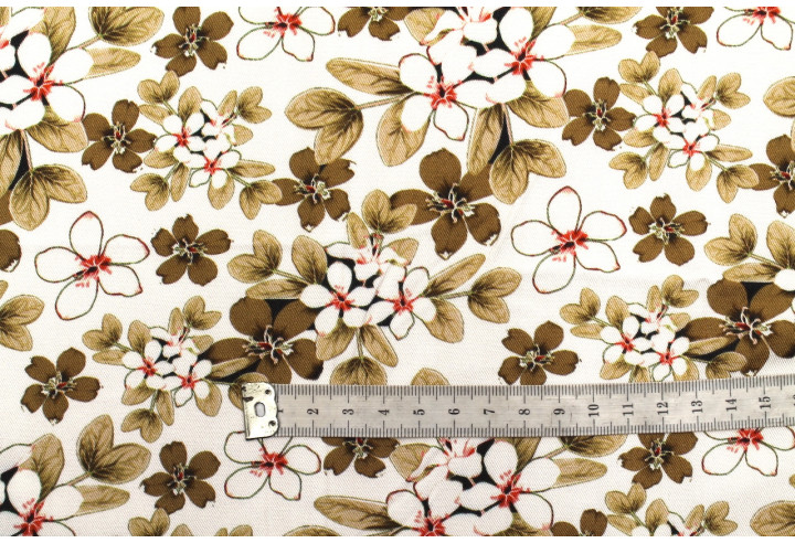 Tissu Gabardine Viscose Imprimé Fleur Lysie Beige de Qualité, Tissu au mètre, Tissu pas cher - Alltissus.com