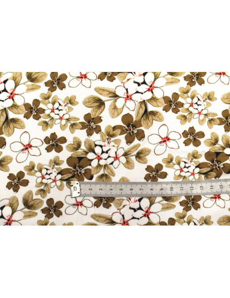 Tissu Gabardine Viscose Imprimé Fleur Lysie Beige de Qualité, Tissu au mètre, Tissu pas cher - Alltissus.com