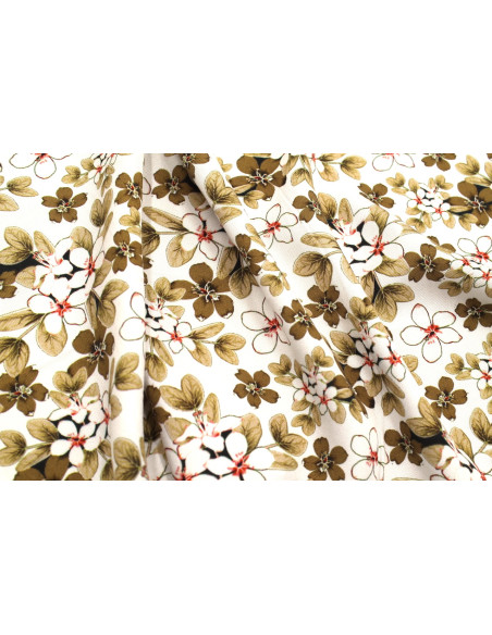 Tissu Gabardine Viscose Imprimé Fleur Lysie Beige de Qualité, Tissu au mètre, Tissu pas cher - Alltissus.com