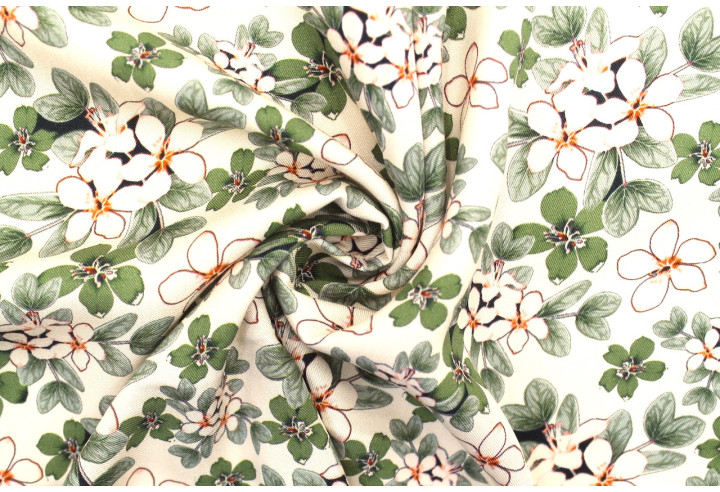 Tissu Gabardine Viscose Imprimé Fleur Lysie Vert de Qualité, Tissu au mètre, Tissu pas cher - Alltissus.com