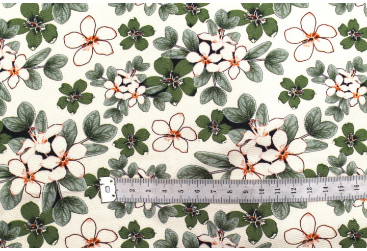 Tissu Gabardine Viscose Imprimé Fleur Lysie Vert de Qualité, Tissu au mètre, Tissu pas cher - Alltissus.com