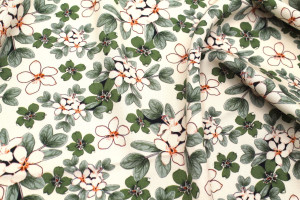 Tissu Gabardine Viscose Imprimé Fleur Lysie Vert de Qualité, Tissu au mètre, Tissu pas cher - Alltissus.com 2