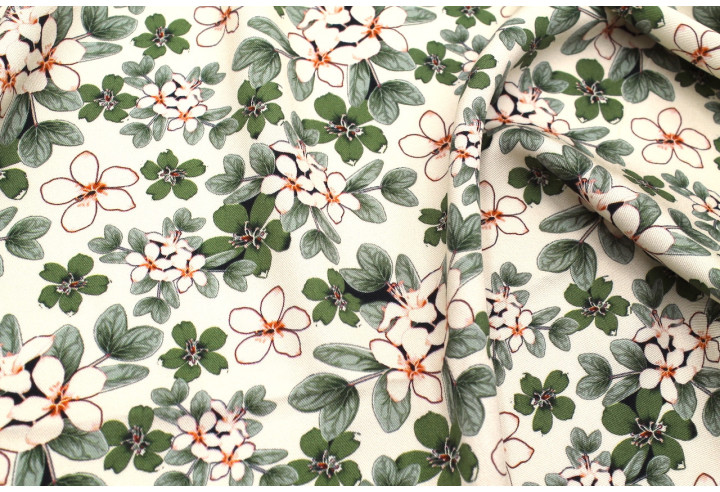 Tissu Gabardine Viscose Imprimé Fleur Lysie Vert de Qualité, Tissu au mètre, Tissu pas cher - Alltissus.com