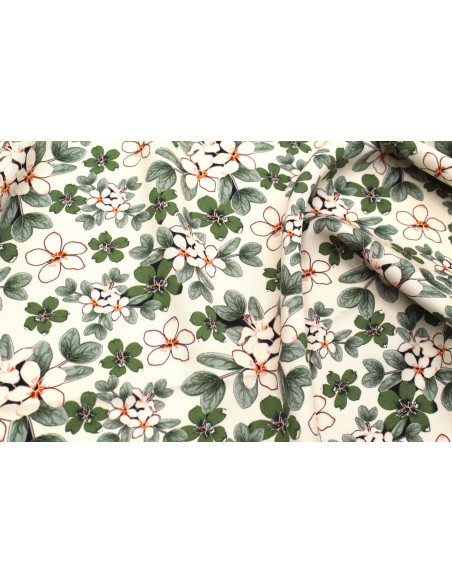 Tissu Gabardine Viscose Imprimé Fleur Lysie Vert de Qualité, Tissu au mètre, Tissu pas cher - Alltissus.com