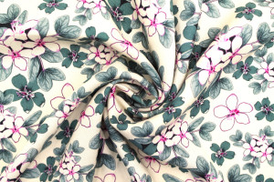 Tissu Gabardine Viscose Imprimé Fleur Lysie Pétrole de Qualité, Tissu au mètre, Tissu pas cher - Alltissus.com