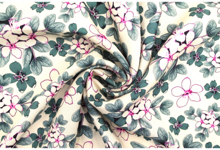 Tissu Gabardine Viscose Imprimé Fleur Lysie Pétrole de Qualité, Tissu au mètre, Tissu pas cher - Alltissus.com