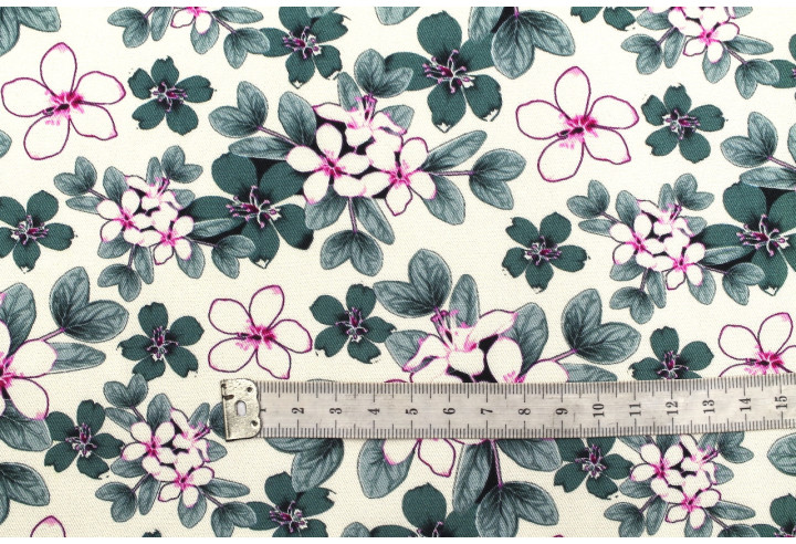 Tissu Gabardine Viscose Imprimé Fleur Lysie Pétrole de Qualité, Tissu au mètre, Tissu pas cher - Alltissus.com