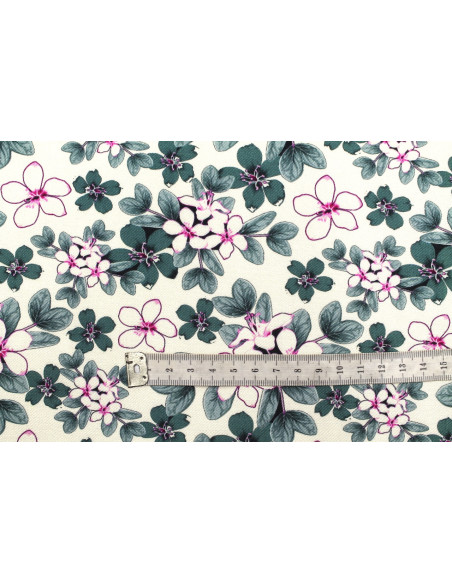 Tissu Gabardine Viscose Imprimé Fleur Lysie Pétrole de Qualité, Tissu au mètre, Tissu pas cher - Alltissus.com