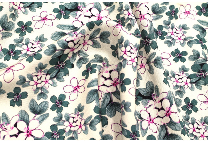 Tissu Gabardine Viscose Imprimé Fleur Lysie Pétrole de Qualité, Tissu au mètre, Tissu pas cher - Alltissus.com