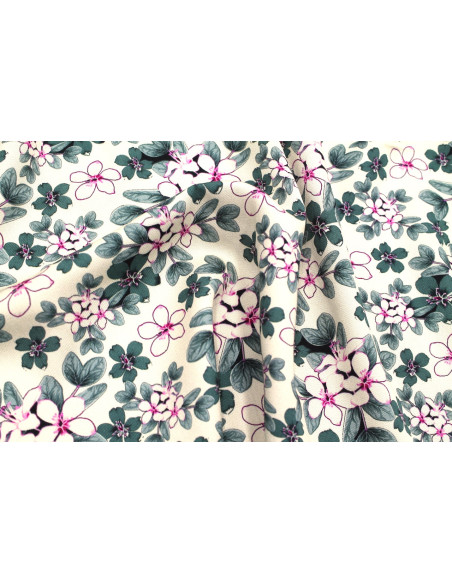 Tissu Gabardine Viscose Imprimé Fleur Lysie Pétrole de Qualité, Tissu au mètre, Tissu pas cher - Alltissus.com