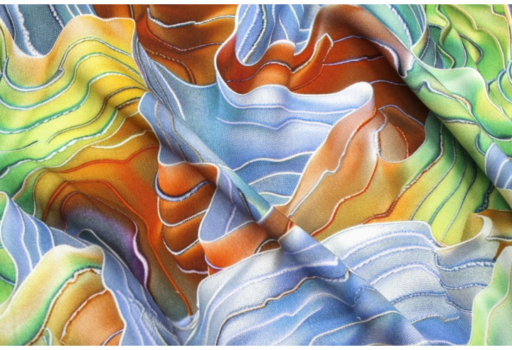 Tissu Gabardine Viscose Imprimé Séïsme Anis et Bleu de Qualité, Tissu au mètre, Tissu pas cher - Alltissus.com