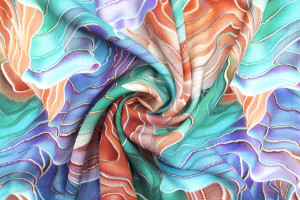 Tissu Gabardine Viscose Imprimé Séïsme Vert et Violet de Qualité, Tissu au mètre, Tissu pas cher - Alltissus.com