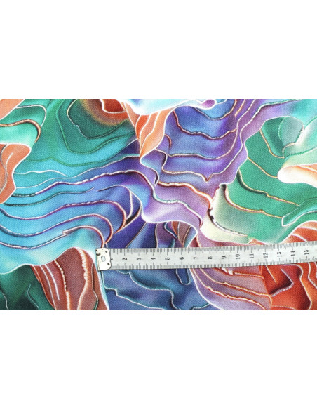Tissu Gabardine Viscose Imprimé Séïsme Vert et Violet de Qualité, Tissu au mètre, Tissu pas cher - Alltissus.com