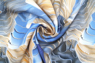 Tissu Gabardine Viscose Imprimé Séïsme Beige et Bleu de Qualité, Tissu au mètre, Tissu pas cher - Alltissus.com