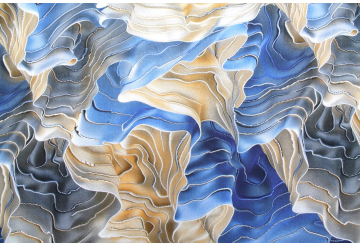 Tissu Gabardine Viscose Imprimé Séïsme Beige et Bleu de Qualité, Tissu au mètre, Tissu pas cher - Alltissus.com