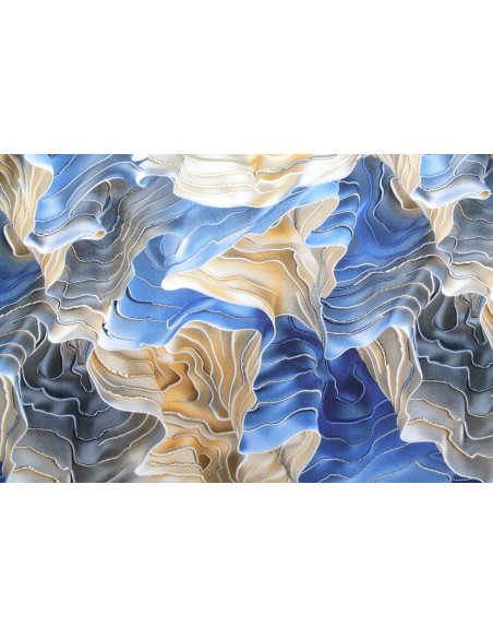 Tissu Gabardine Viscose Imprimé Séïsme Beige et Bleu de Qualité, Tissu au mètre, Tissu pas cher - Alltissus.com