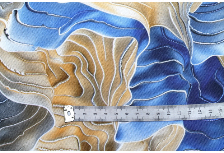 Tissu Gabardine Viscose Imprimé Séïsme Beige et Bleu de Qualité, Tissu au mètre, Tissu pas cher - Alltissus.com
