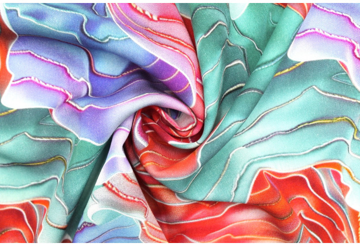 Tissu Gabardine Viscose Imprimé Séïsme Bleu Vert et Rouge de Qualité, Tissu au mètre, Tissu pas cher - Alltissus.com