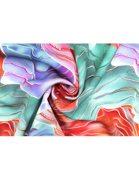 Tissu Gabardine Viscose Imprimé Séïsme Bleu Vert et Rouge de Qualité, Tissu au mètre, Tissu pas cher - Alltissus.com