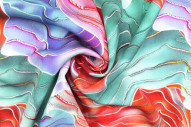 Tissu Gabardine Viscose Imprimé Séïsme Bleu Vert et Rouge de Qualité, Tissu au mètre, Tissu pas cher - Alltissus.com