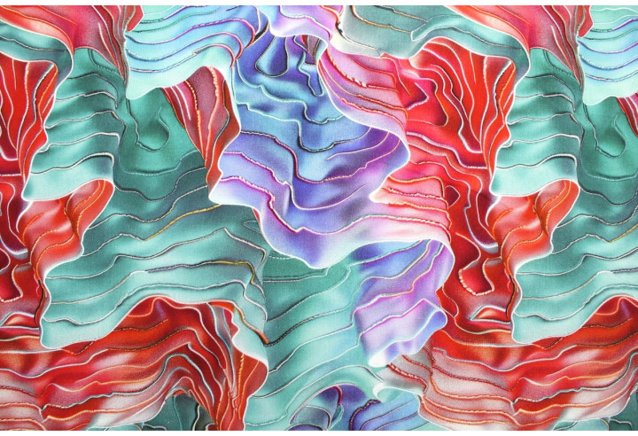 Tissu Gabardine Viscose Imprimé Séïsme Bleu Vert et Rouge de Qualité, Tissu au mètre, Tissu pas cher - Alltissus.com