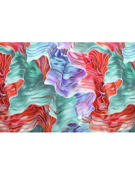 Tissu Gabardine Viscose Imprimé Séïsme Bleu Vert et Rouge de Qualité, Tissu au mètre, Tissu pas cher - Alltissus.com