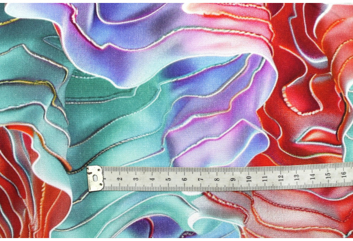 Tissu Gabardine Viscose Imprimé Séïsme Bleu Vert et Rouge de Qualité, Tissu au mètre, Tissu pas cher - Alltissus.com