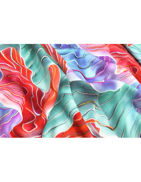 Tissu Gabardine Viscose Imprimé Séïsme Bleu Vert et Rouge de Qualité, Tissu au mètre, Tissu pas cher - Alltissus.com