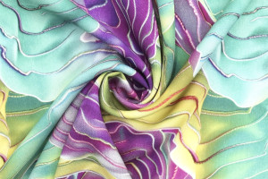 Tissu Gabardine Viscose Imprimé Séïsme Anis et Violet de Qualité, Tissu au mètre, Tissu pas cher - Alltissus.com