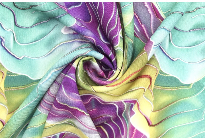 Tissu Gabardine Viscose Imprimé Séïsme Anis et Violet de Qualité, Tissu au mètre, Tissu pas cher - Alltissus.com