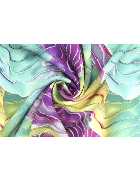 Tissu Gabardine Viscose Imprimé Séïsme Anis et Violet de Qualité, Tissu au mètre, Tissu pas cher - Alltissus.com