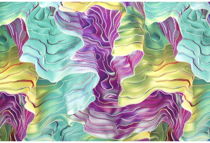 Tissu Gabardine Viscose Imprimé Séïsme Anis et Violet de Qualité, Tissu au mètre, Tissu pas cher - Alltissus.com