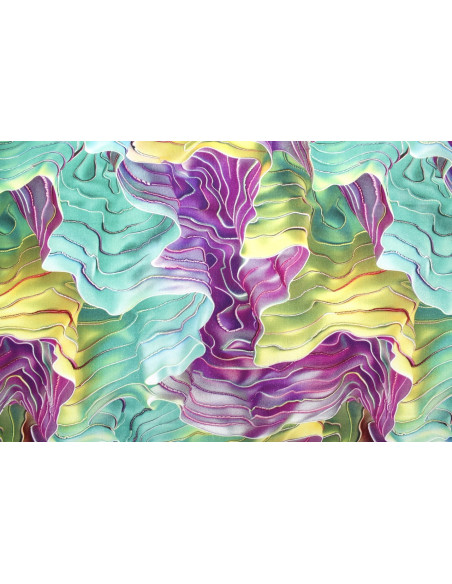 Tissu Gabardine Viscose Imprimé Séïsme Anis et Violet de Qualité, Tissu au mètre, Tissu pas cher - Alltissus.com