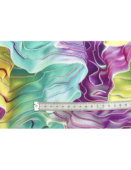 Tissu Gabardine Viscose Imprimé Séïsme Anis et Violet de Qualité, Tissu au mètre, Tissu pas cher - Alltissus.com
