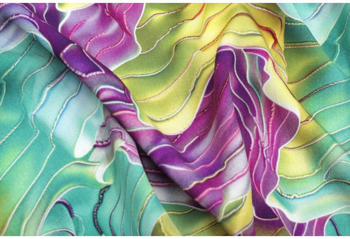 Tissu Gabardine Viscose Imprimé Séïsme Anis et Violet de Qualité, Tissu au mètre, Tissu pas cher - Alltissus.com
