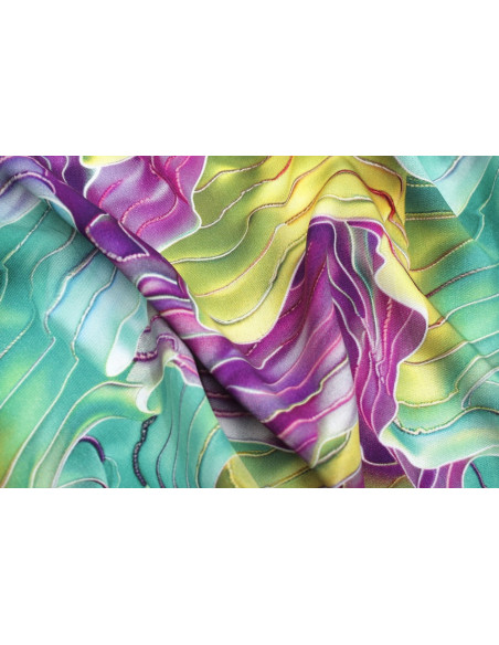 Tissu Gabardine Viscose Imprimé Séïsme Anis et Violet de Qualité, Tissu au mètre, Tissu pas cher - Alltissus.com