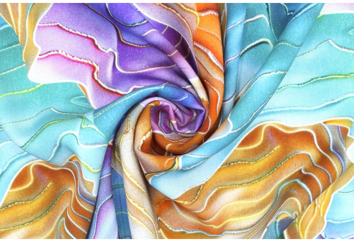 Tissu Gabardine Viscose Imprimé Séïsme Turquoise et Beige de Qualité, Tissu au mètre, Tissu pas cher - Alltissus.com