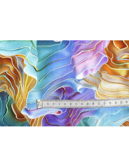 Tissu Gabardine Viscose Imprimé Séïsme Turquoise et Beige de Qualité, Tissu au mètre, Tissu pas cher - Alltissus.com