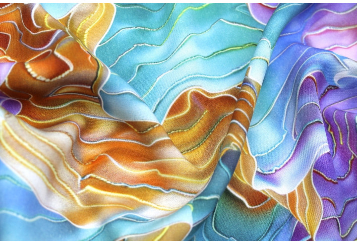 Tissu Gabardine Viscose Imprimé Séïsme Turquoise et Beige de Qualité, Tissu au mètre, Tissu pas cher - Alltissus.com