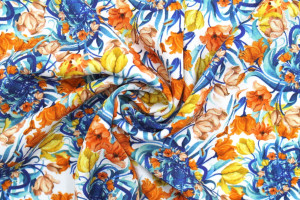 Tissu Gabardine Viscose Imprimé Corbeille de fleurs Blanc de Qualité, Tissu au mètre, Tissu pas cher - Alltissus.com